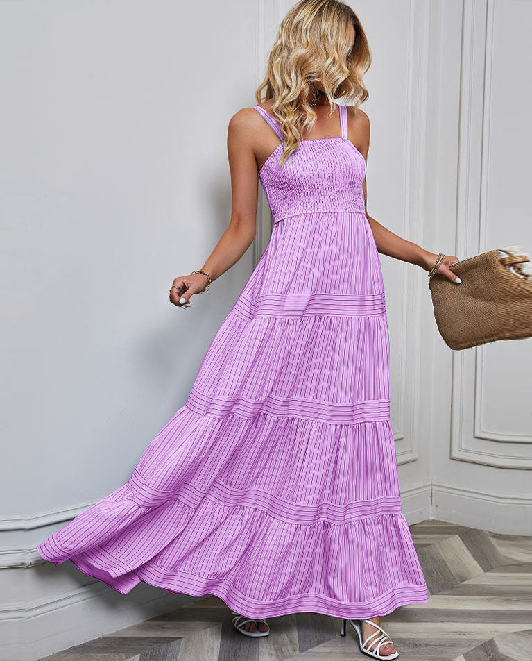 Vacation Women Casual Stripe Print Maxi Dress