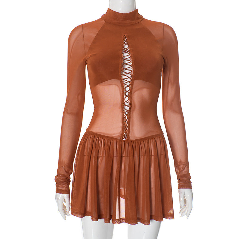 Women Fashion Sexy Solid Color Long Sleeve Dress