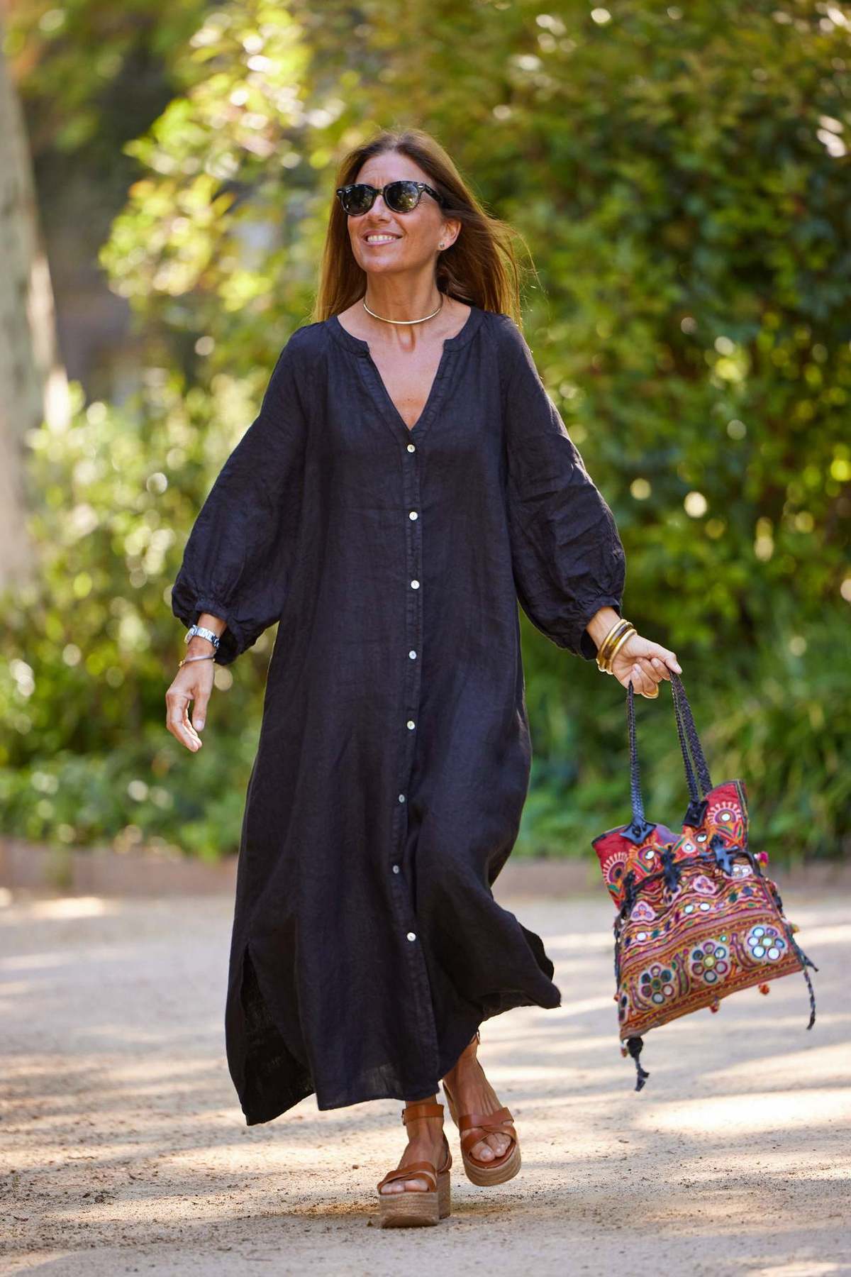Vestido largo elegante de lino y algodón informal a la moda para mujer