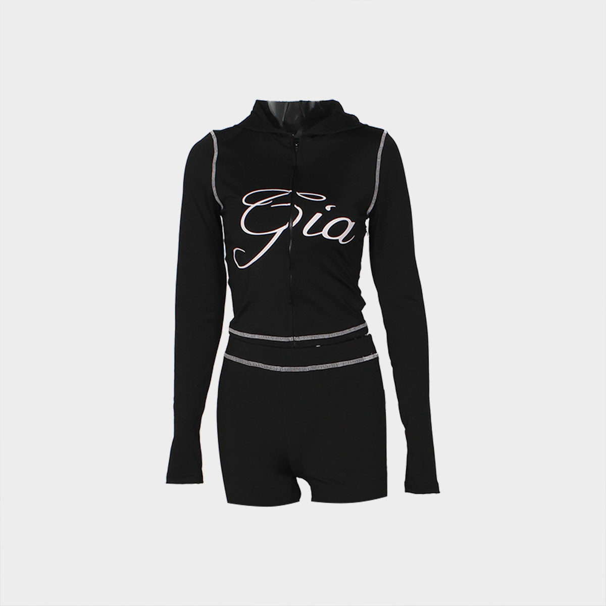 Women Casual Printed Slim-Fit Hoodie and Shorts Set