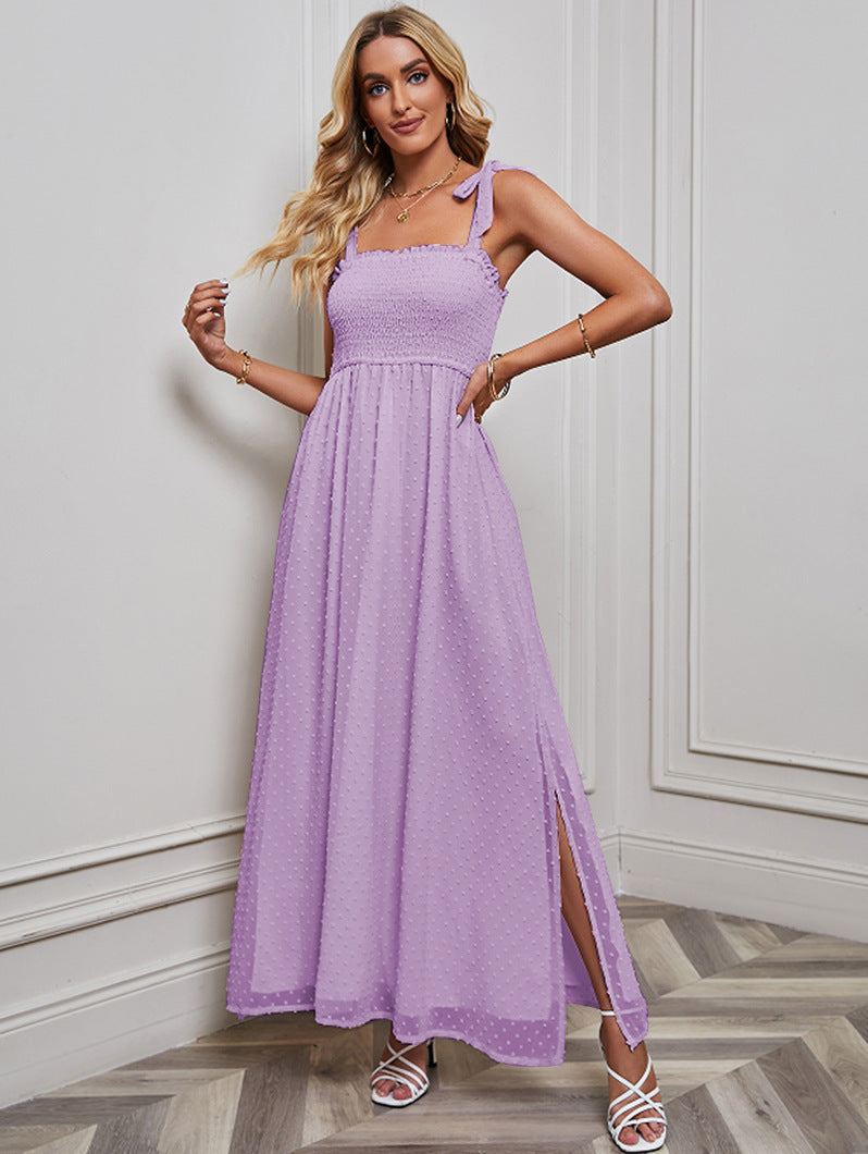 Vestido largo informal de gasa de color liso para mujer de vacaciones