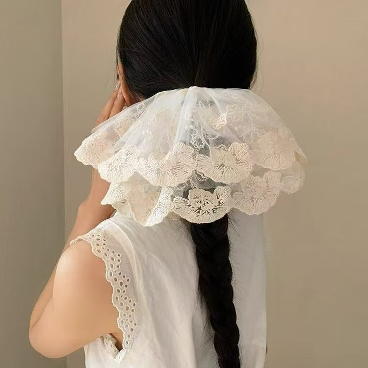 Coletero grande de encaje blanco - Accesorios para el cabello de moda OL