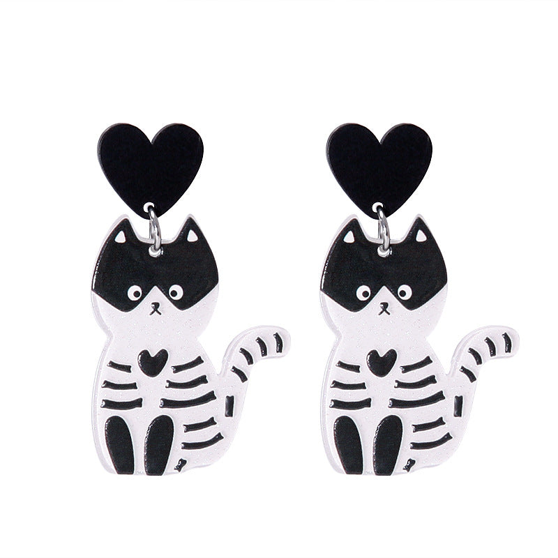 Pendientes acrílicos de Halloween con forma de calabaza y gato para mujer