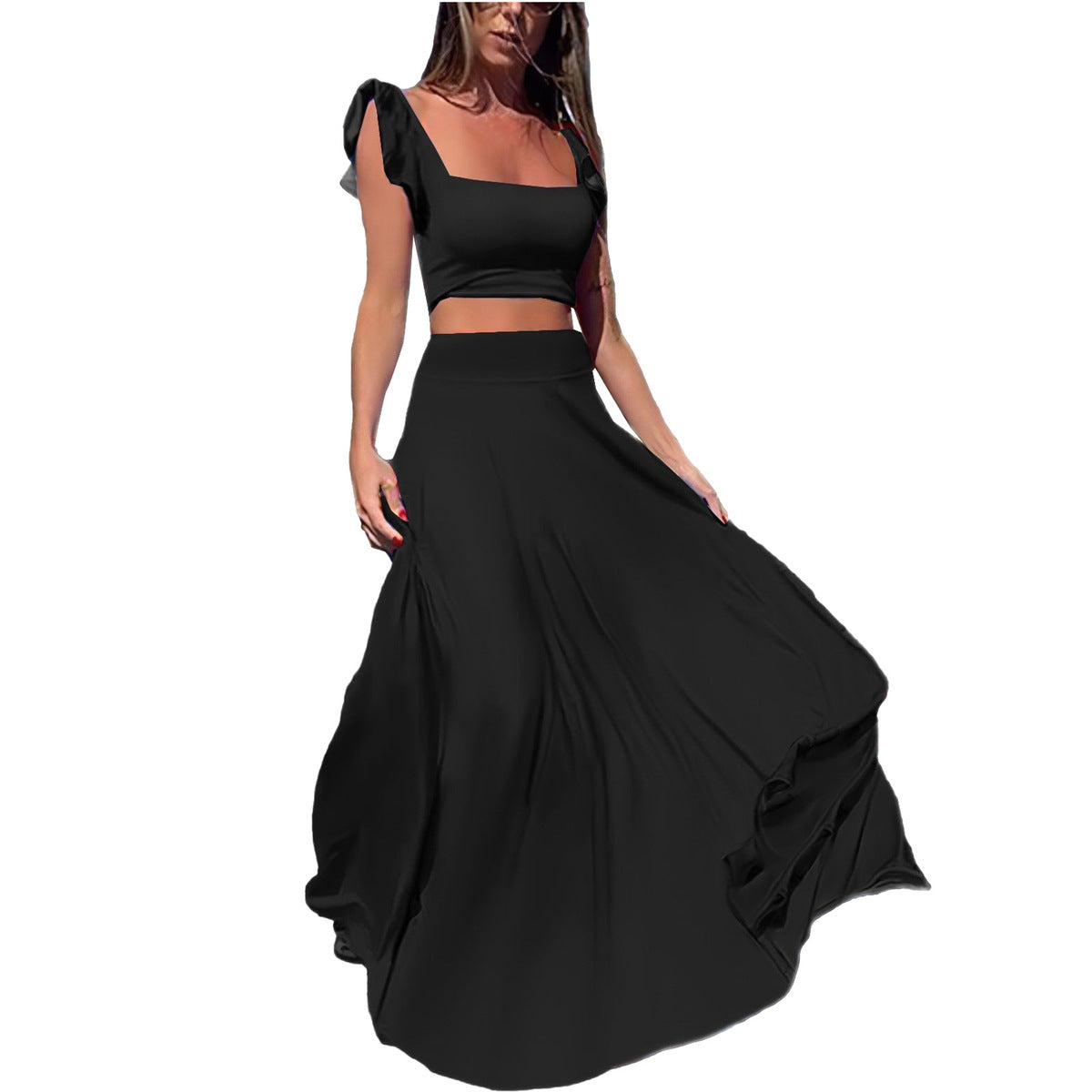 Women Fashion Solid Color Milk Fiber Two-Piece Set