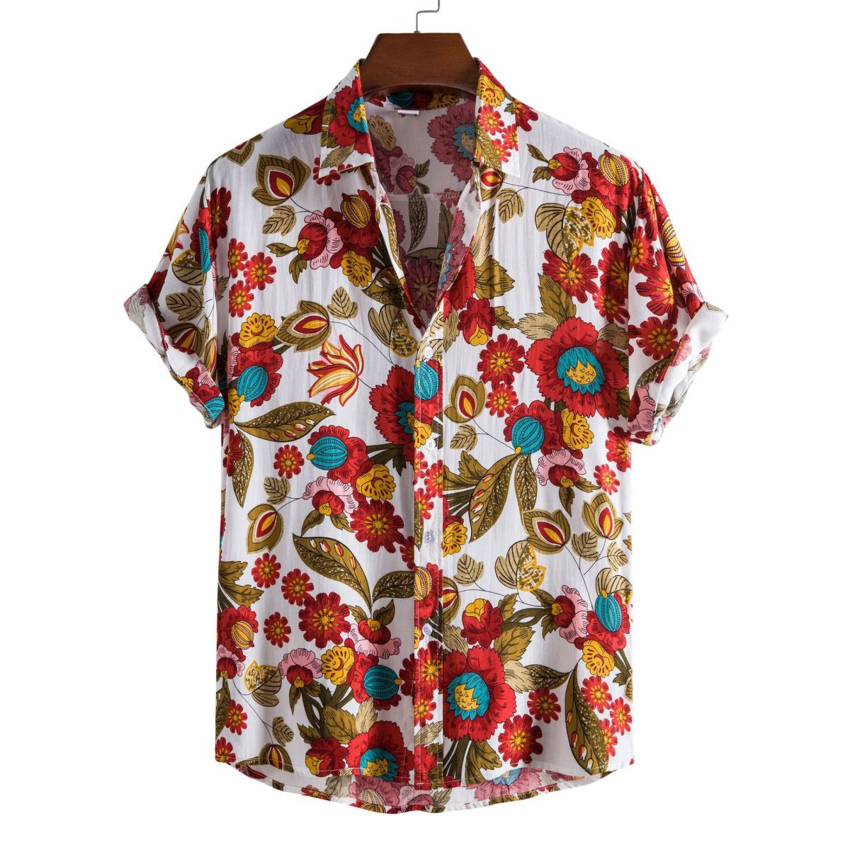 Camisa informal de vacaciones para hombre con estampado de flores diminutas en 3D
