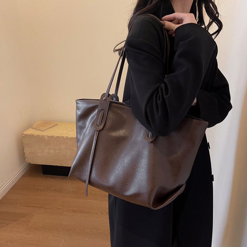 Grand sac fourre-tout décontracté de couleur unie pour femme