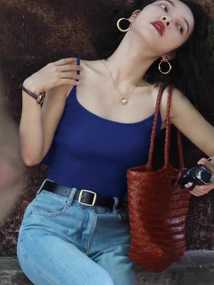 Women Fashion Simple Solid Color Knitted Camisole