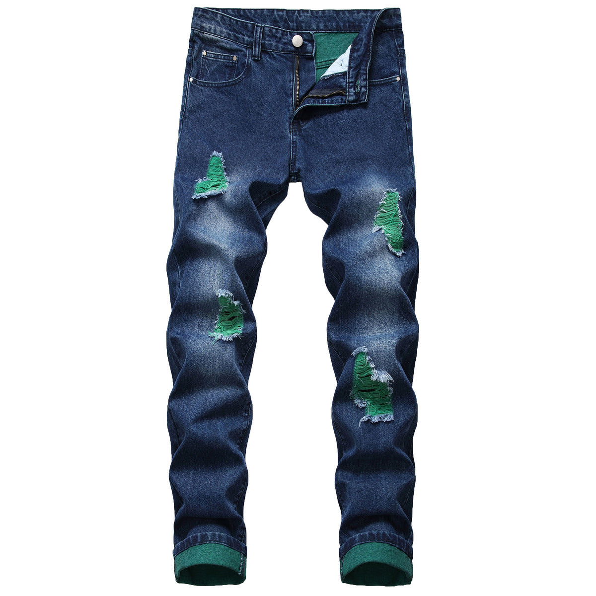 Men Casual Slim-Fit Ripped Cotton Blend Jeans