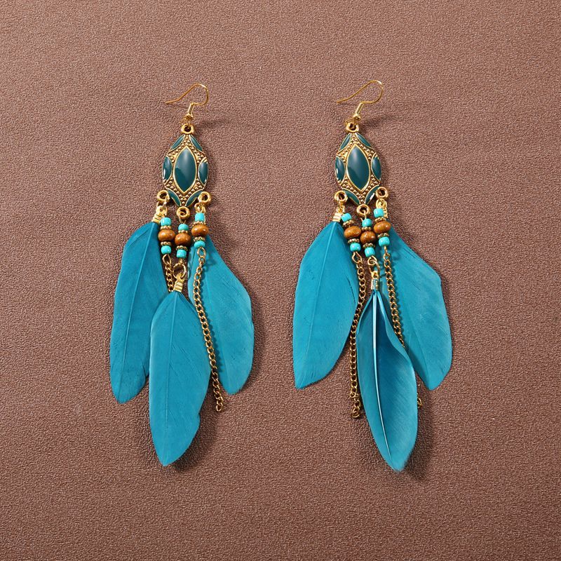 Pendientes de plumas con borlas retro de estilo étnico bohemio