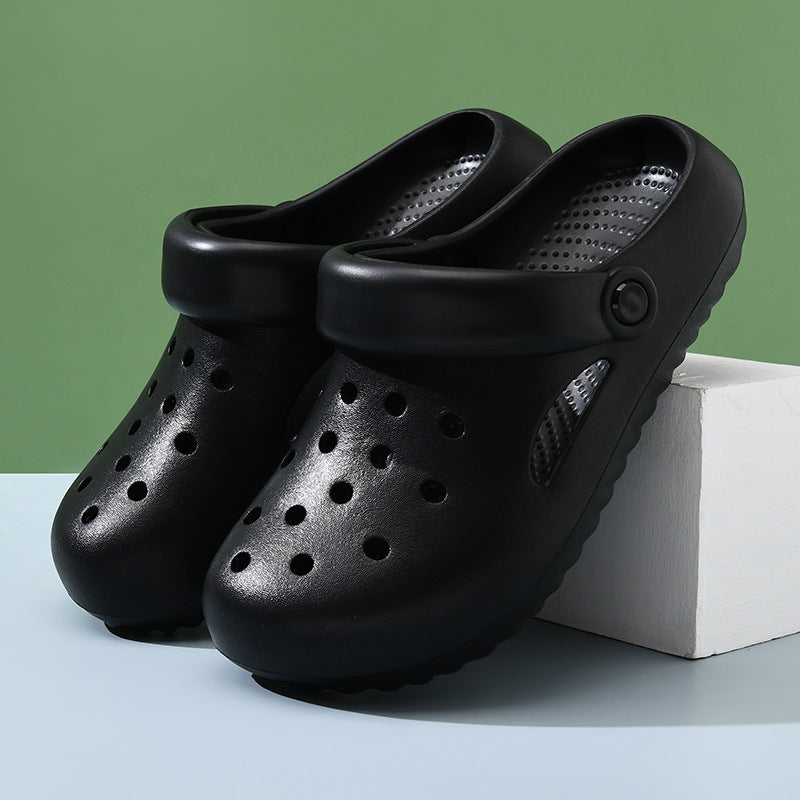 Zapatillas de suela gruesa con agujeros para mujer, informales, de color liso, a la moda