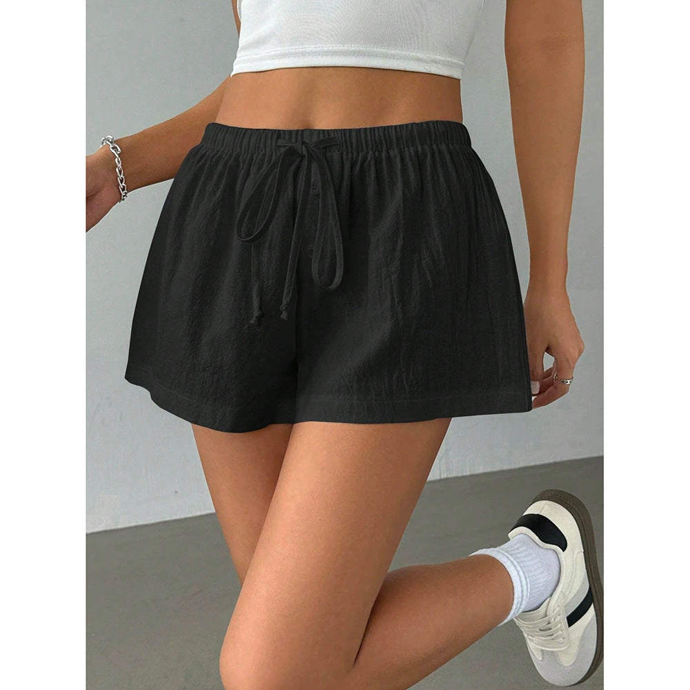 Short d'été décontracté à rayures et cordon de serrage pour femme - Bermuda ample en polyester