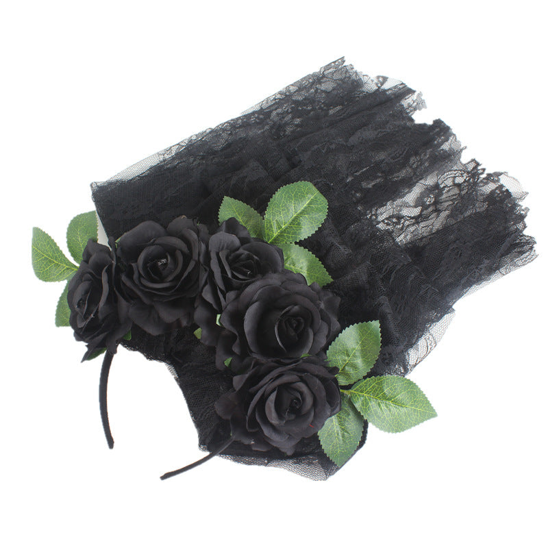 Bandeau de fête d'Halloween en dentelle florale rose, accessoire pour cheveux fantôme mort-vivant