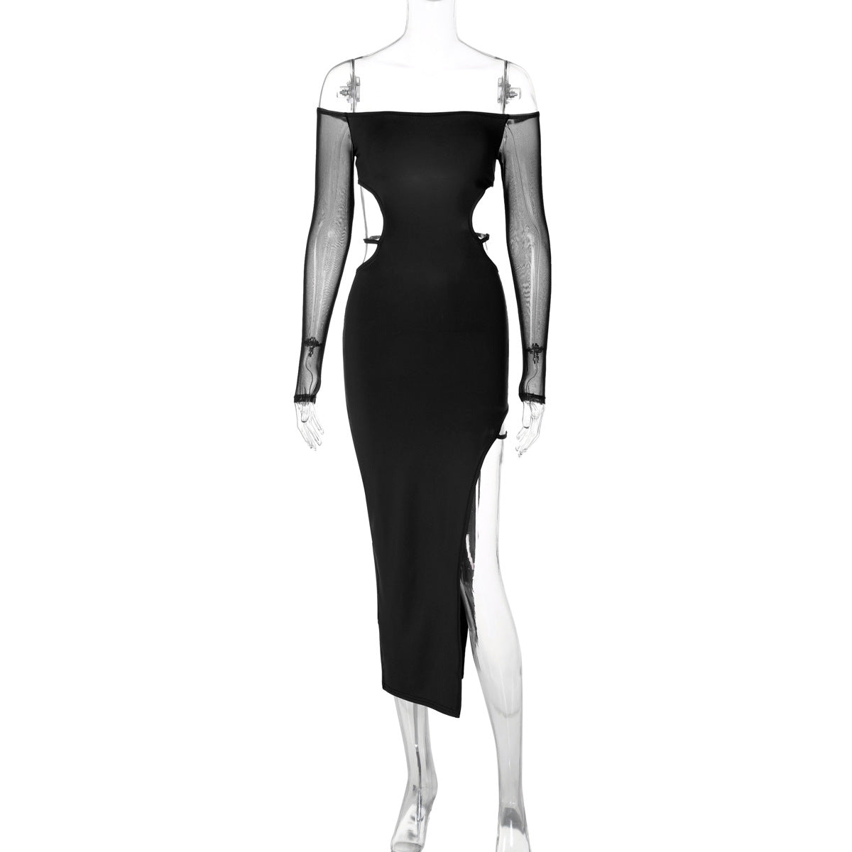 Women Fashion Off Shoulder Backless Long Sleeve Dress
