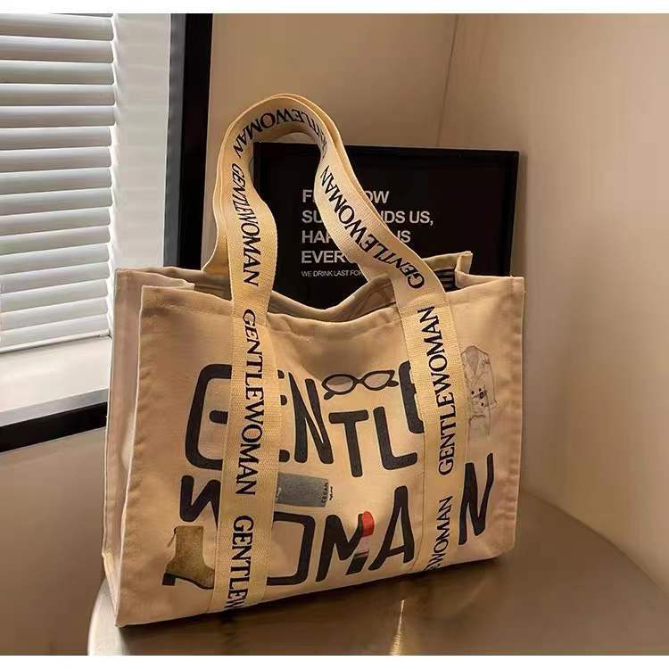 Bolso de mano informal de lona con estampado de letras para mujer