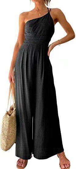 Women Fashion Casual Solid Color Cotton Linen Jumpsuit
