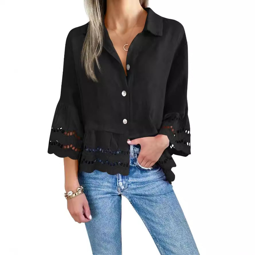 Women Fashion Casual Solid Color Blouse