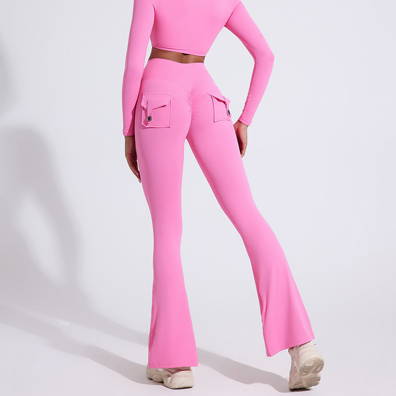 Pantalon de yoga sexy à poches de couleur unie pour femme