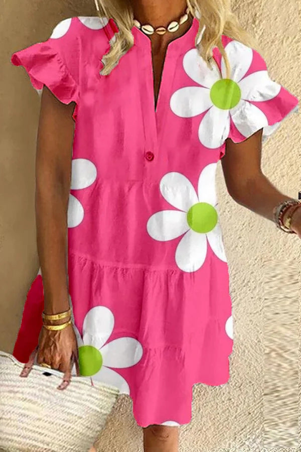 Robe imprimée décontractée à col en V pour femme
