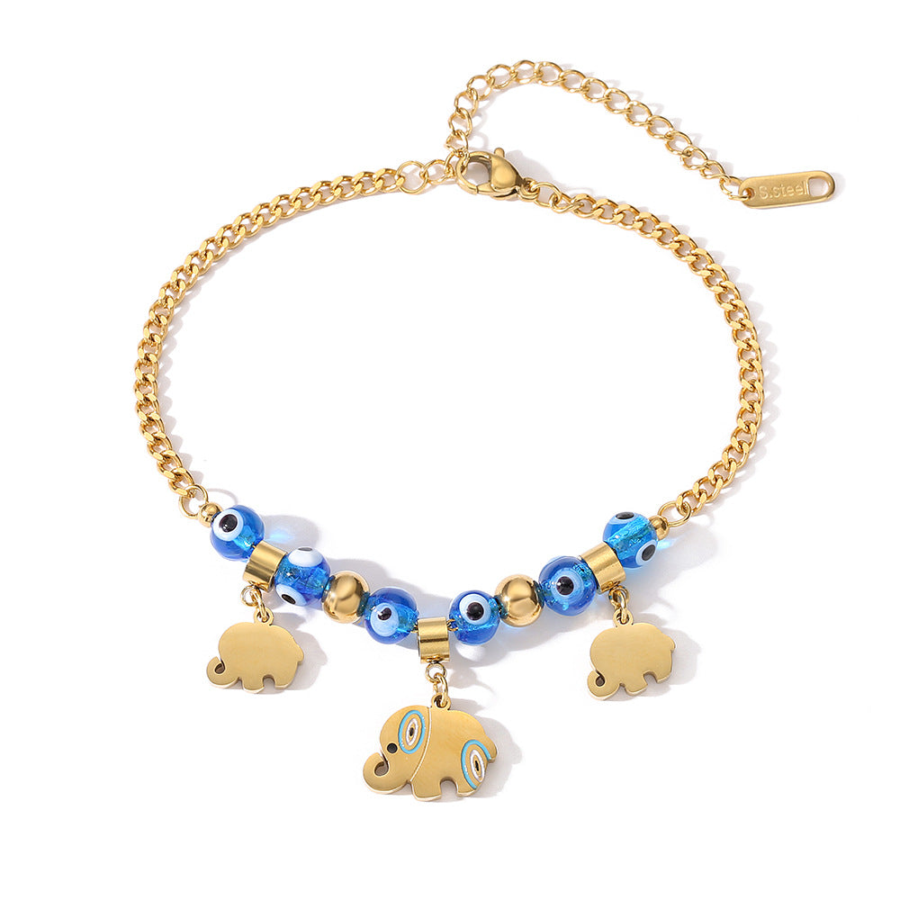 Pulsera con colgante de elefante y cuentas de ojo malvado para mujer