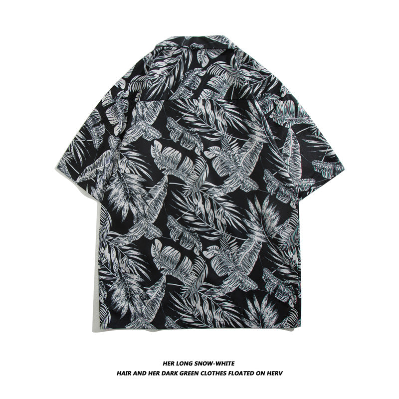Men Casual Vintage Vacation Hawaii Tiny Flower Print Short Sleeve Lapel Shirt