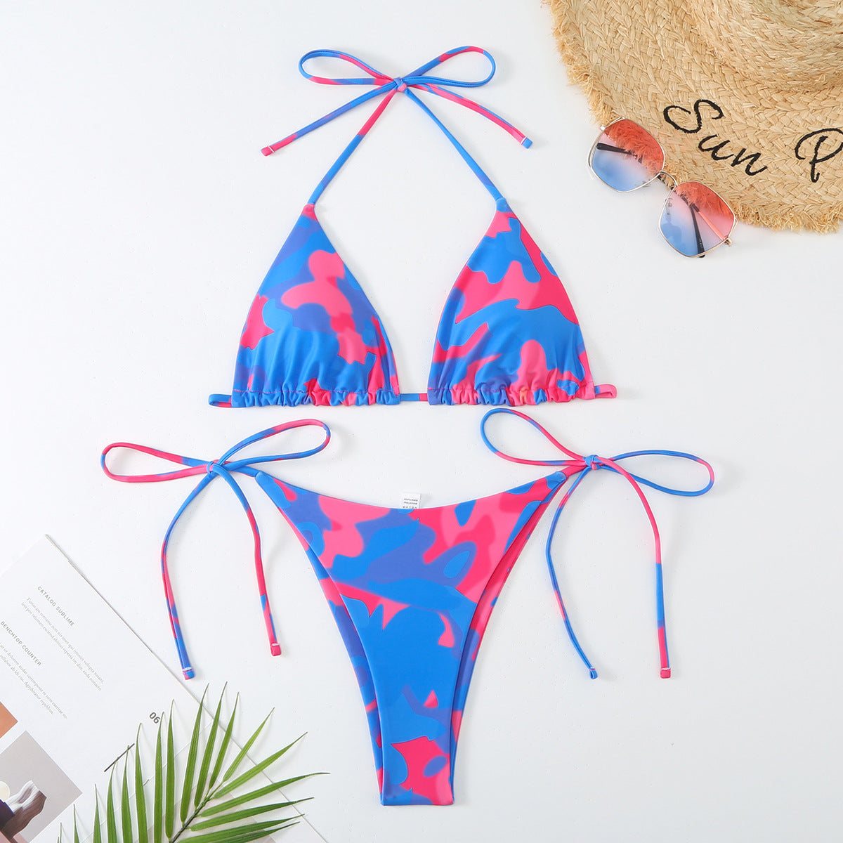 Bikini sexy con cordones en contraste para mujer