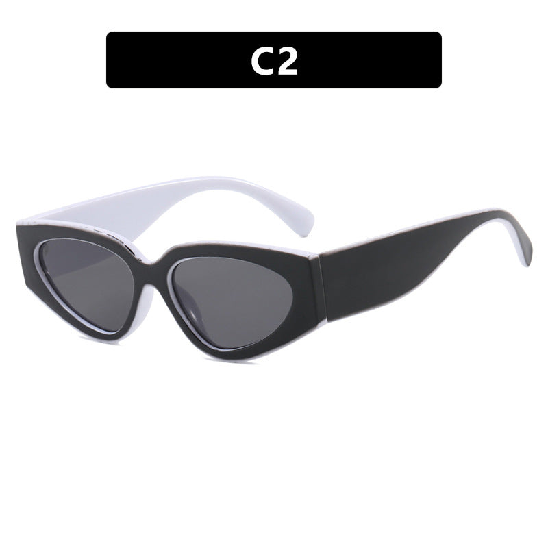 Gafas de sol de estilo gato con bloques de color y montura de PC para mujer