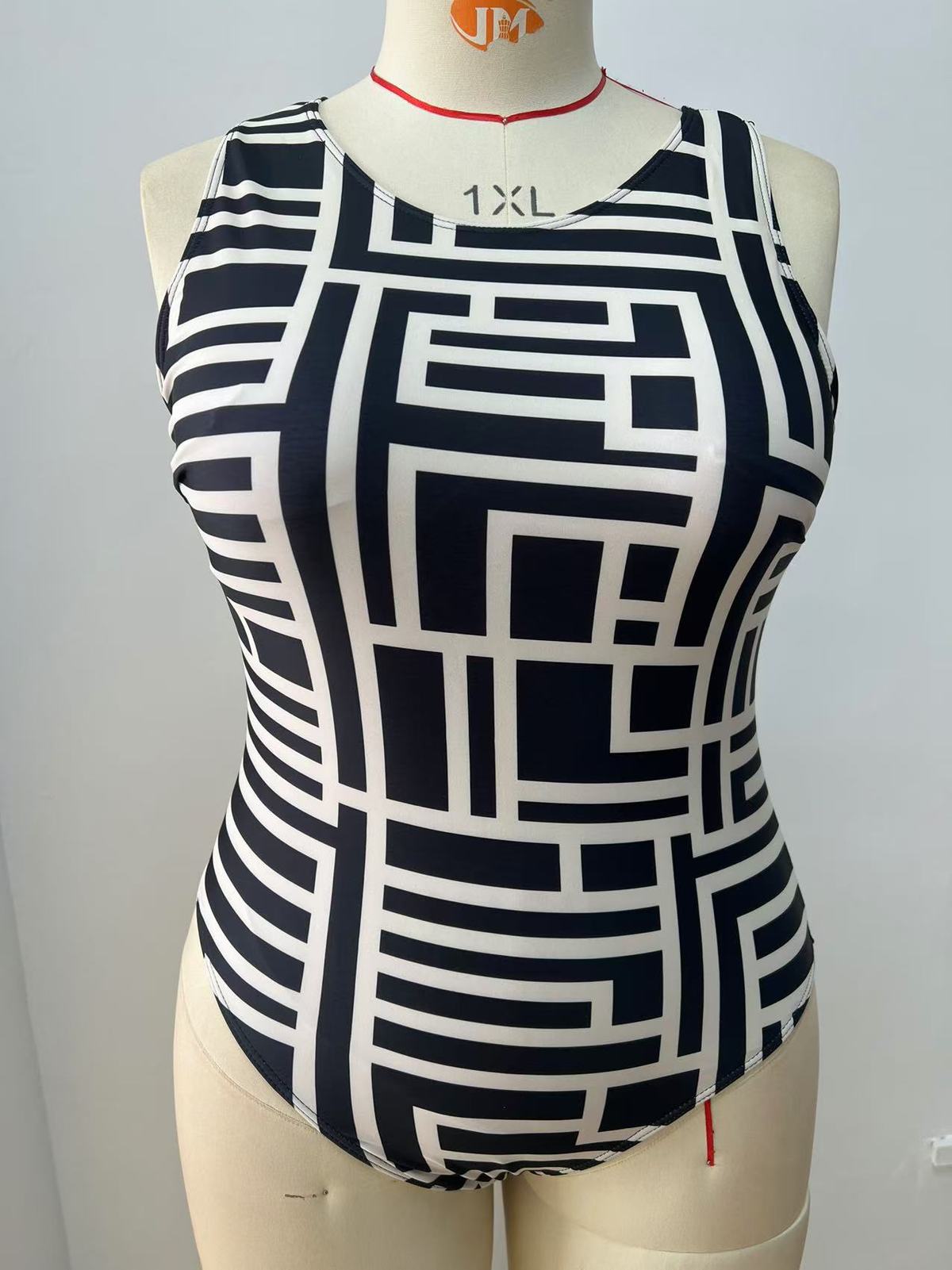 Traje de baño de una pieza con bloques de color sexy de moda para mujer, talla grande
