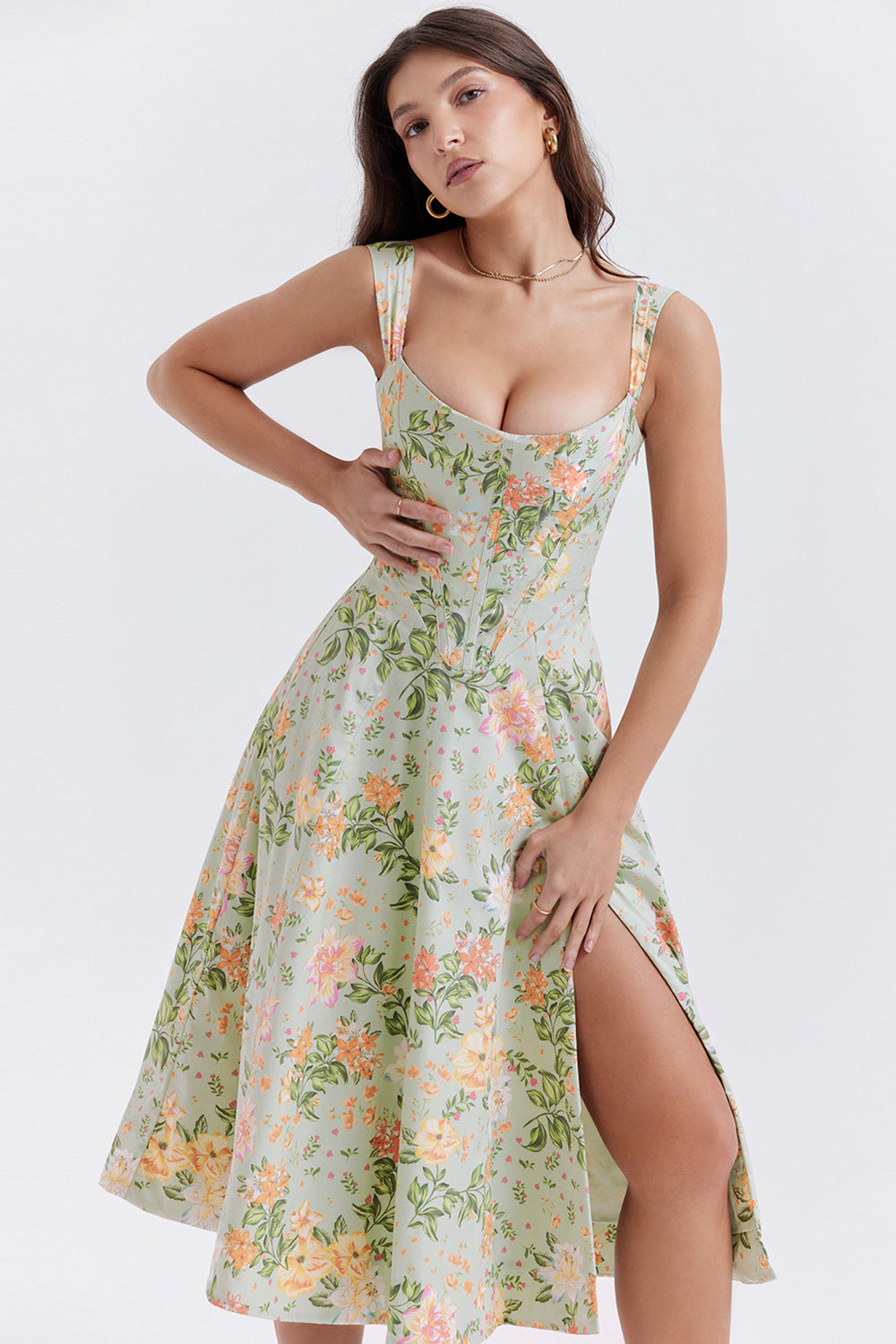 Vestido informal elegante con estampado floral para mujer de vacaciones