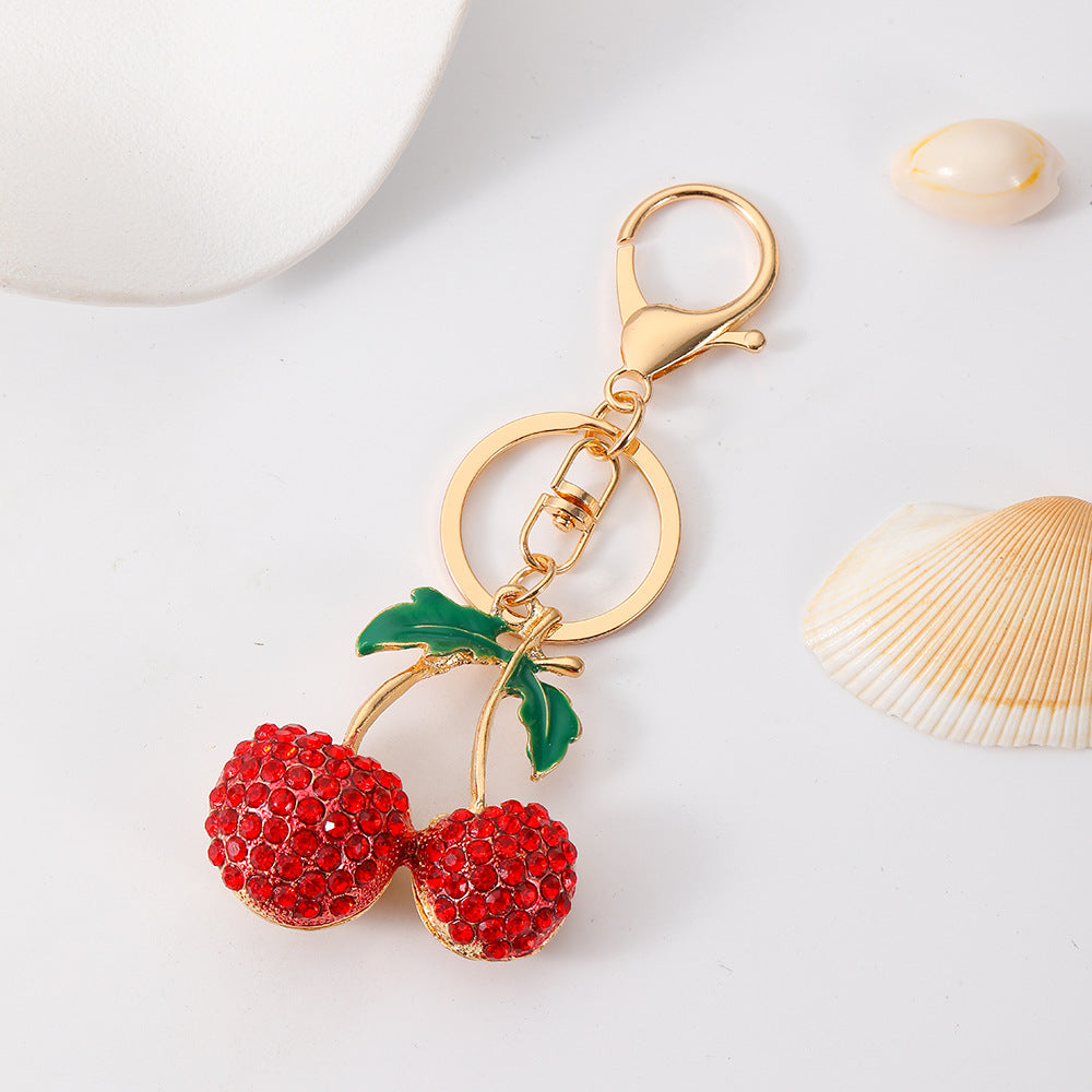Creative Personality Rhinestone Cherry Key Chain