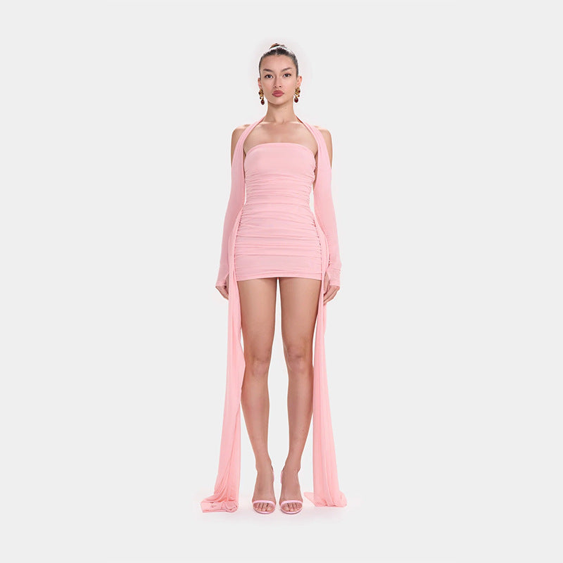 Vestido mini ajustado de tubo con lazo de color liso para mujer sexy