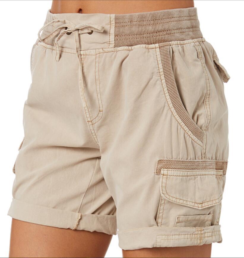 Pantalones cortos casuales de cintura alta de color sólido a la moda para mujer