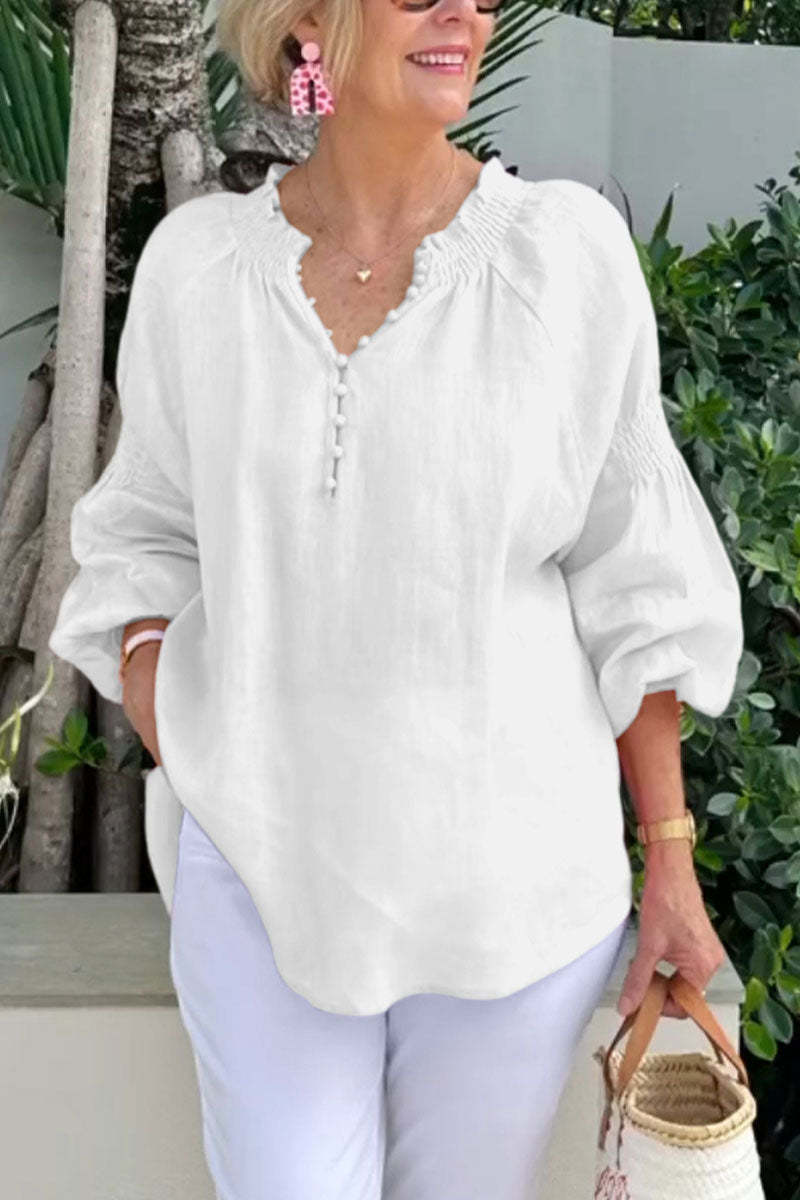 Blusa informal de color liso con cuello en V para mujer