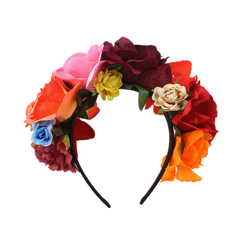 Serre-tête floral multicolore en forme de rose pour Halloween