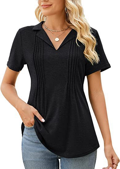 Summer Women Casual V-Neck Short Sleeve Blank T-Shirt