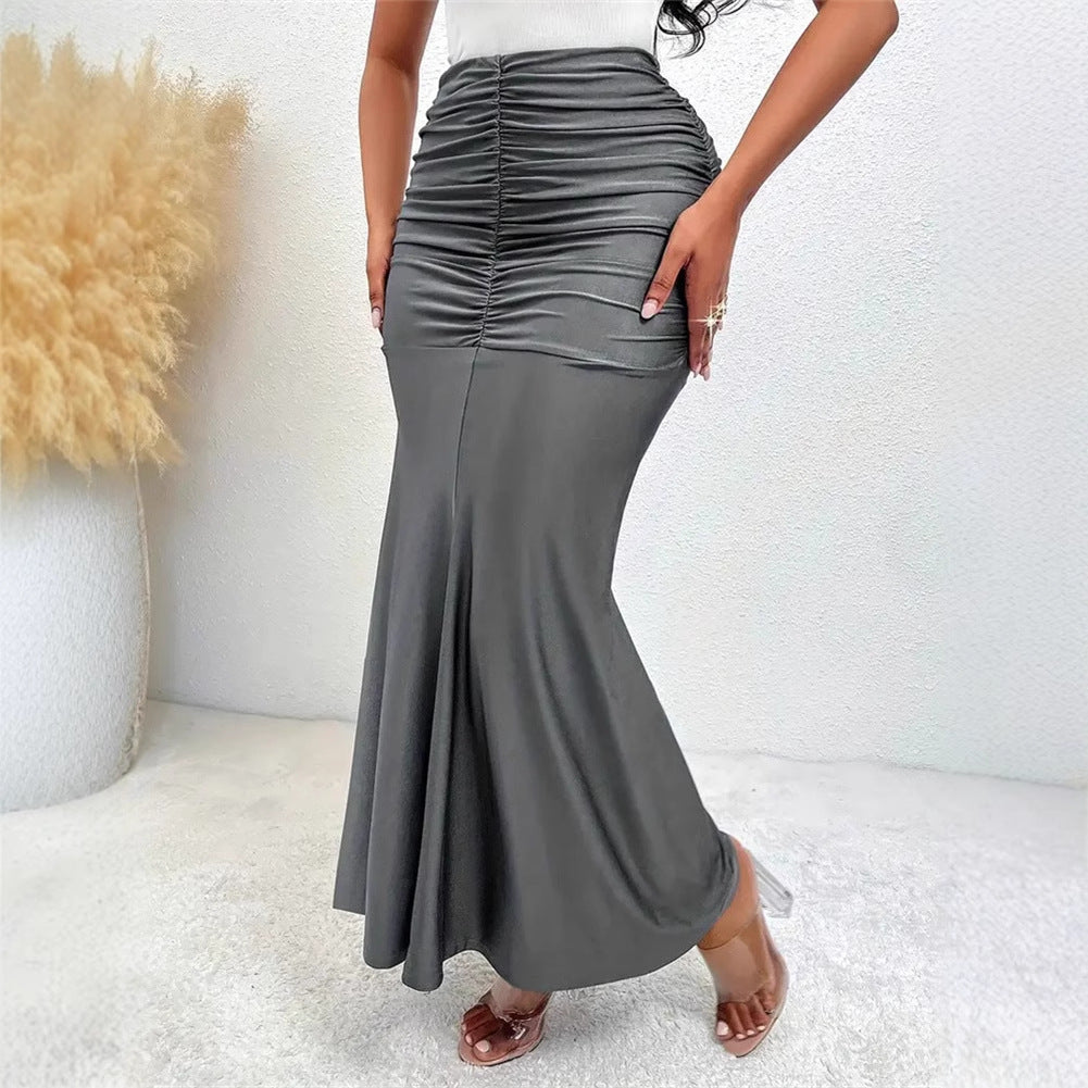 Women Fashion Solid Color Elastic Waist Fishtail Skirt