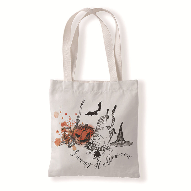 Bolsa de lona con dibujo de gato y calabaza de Halloween