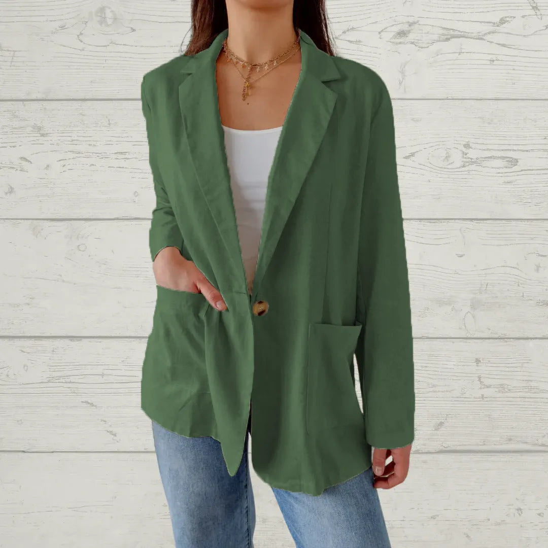 Women Casual Solid Color Cotton And Linen Blazer