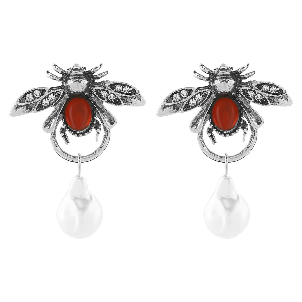 Boucles d'oreilles vintage en alliage imitation perles et insectes