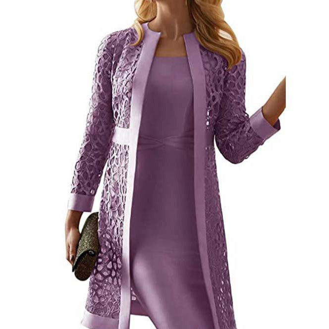 Women Fashion Casual Solid Color Dress Coat Set