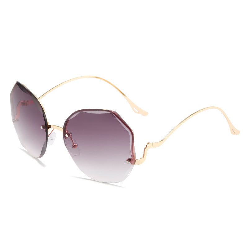 Gafas de sol sin marco con borde de arco metálico poligonal de moda