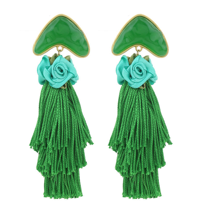 Pendientes florales con borlas bohemias para mujer