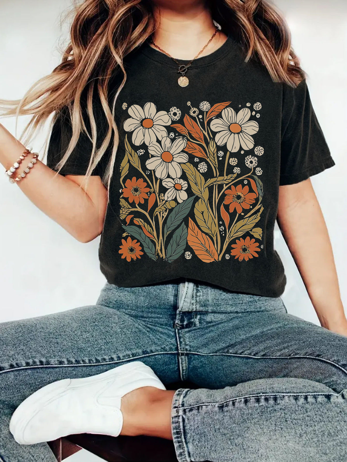 Women Casual Floral Print Short Sleeve T-Shirt