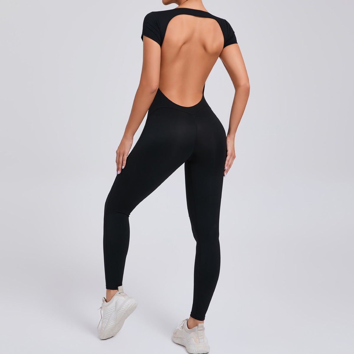 Women Casual Solid Color Backless Sports Jumpsuits - Cotton Blend, Tight Fit