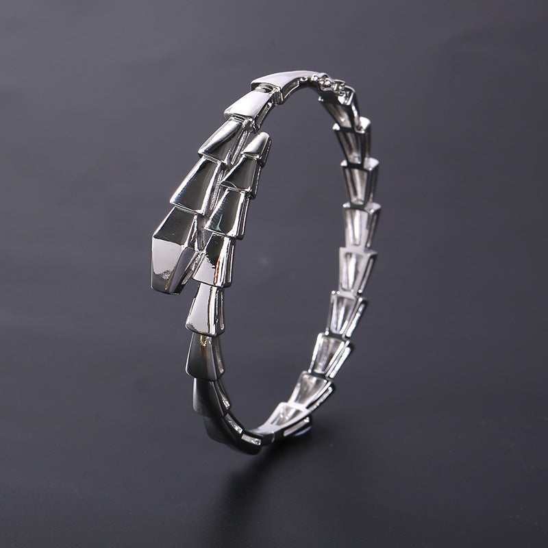 Women Fashion Solid Color Electroplated Snake Bone Bracelet Copper Stylish Jewelry