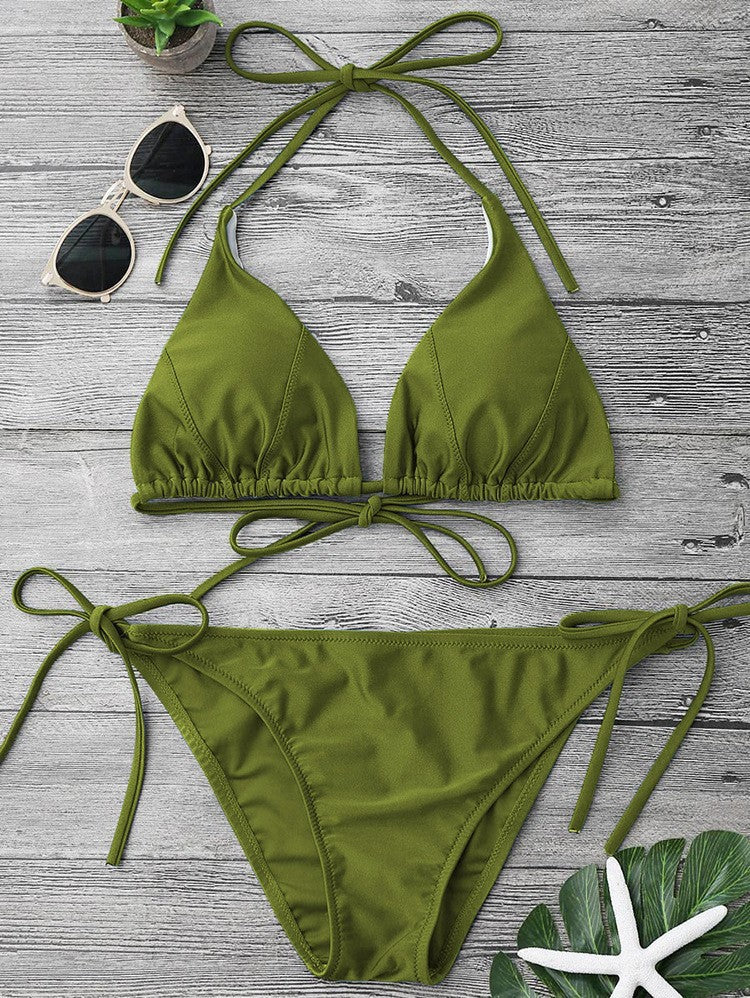 Maillot de bain bikini dos nu sexy et simple pour femme, couleur unie