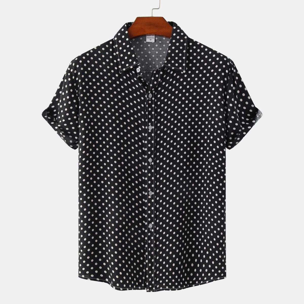 Men Casual Vacation Polka Dot Print Short Sleeve Shirt