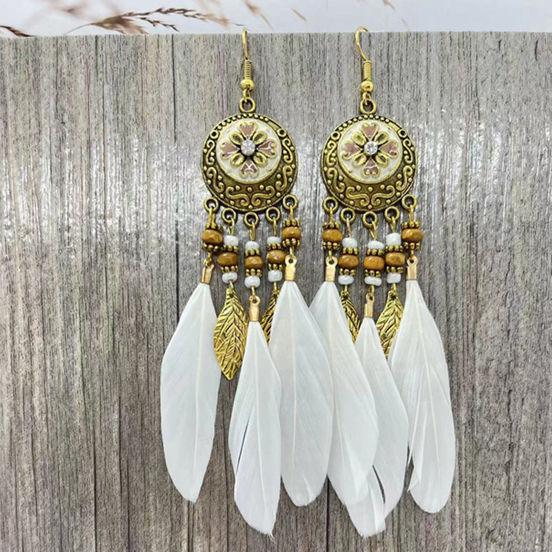 Bohemian Flower Beads Feather Earrings for Women