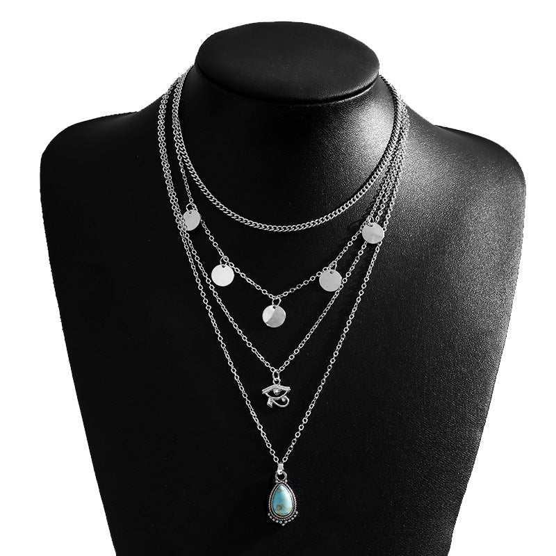 Collar con borlas de ojo de la suerte turquesa bohemio