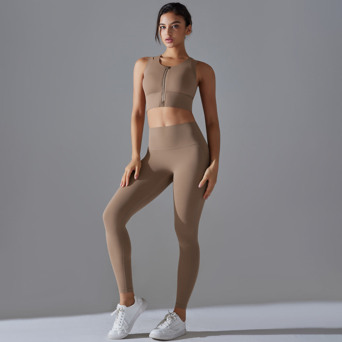 Women Yoga Solid Color Zipper Sport Two-Piece Set