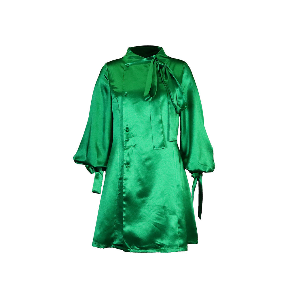 Vestido mini de manga abullonada con tirantes de color liso a la moda para mujer